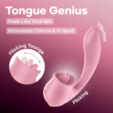 Satisfyer Tongue Genius Vibrator with Clit Stimulator Pink Clit Ticklers and Pulsators